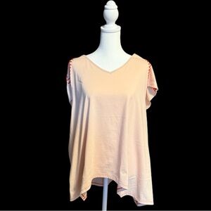 Kori Light Peach V-Neck Top Size M-See Measurements-NWT